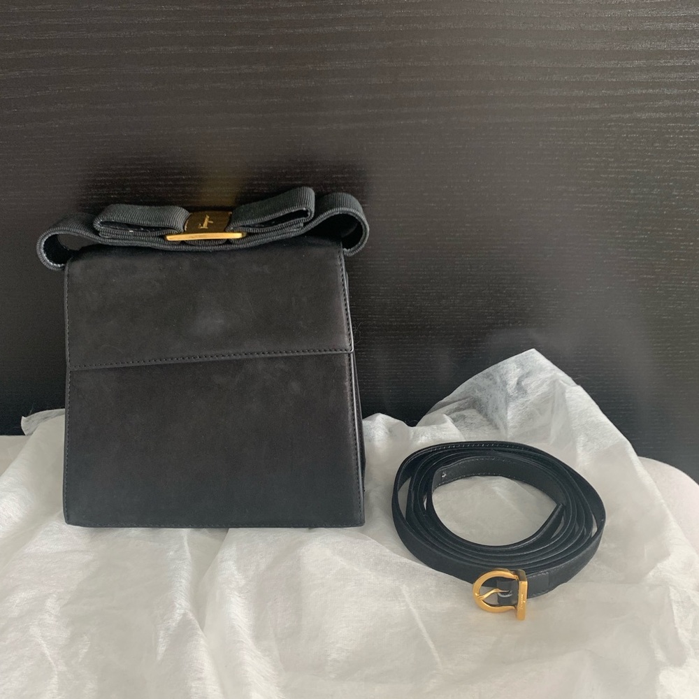 Salvatore Ferragamo Suede Vara Bow Handle 2way Bag